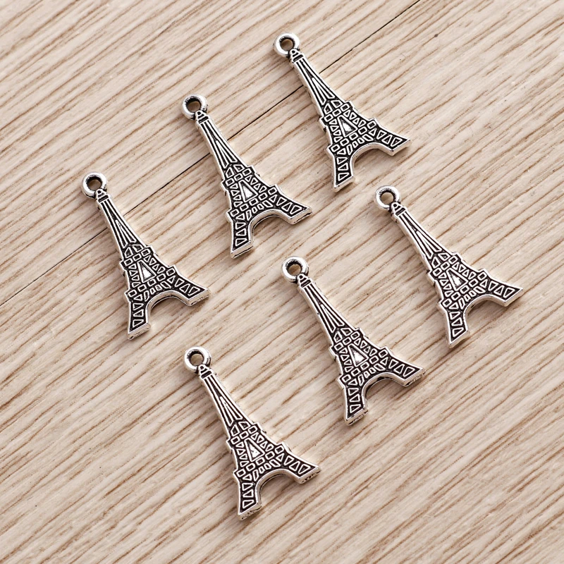 Tusember 50 Stück Legierung 10*18mm Eiffelturm-Anhänger für handgemachten Modeschmuck, Urlaubssouvenirs, DIY-Halsketten, Ohrringe – Detail 6