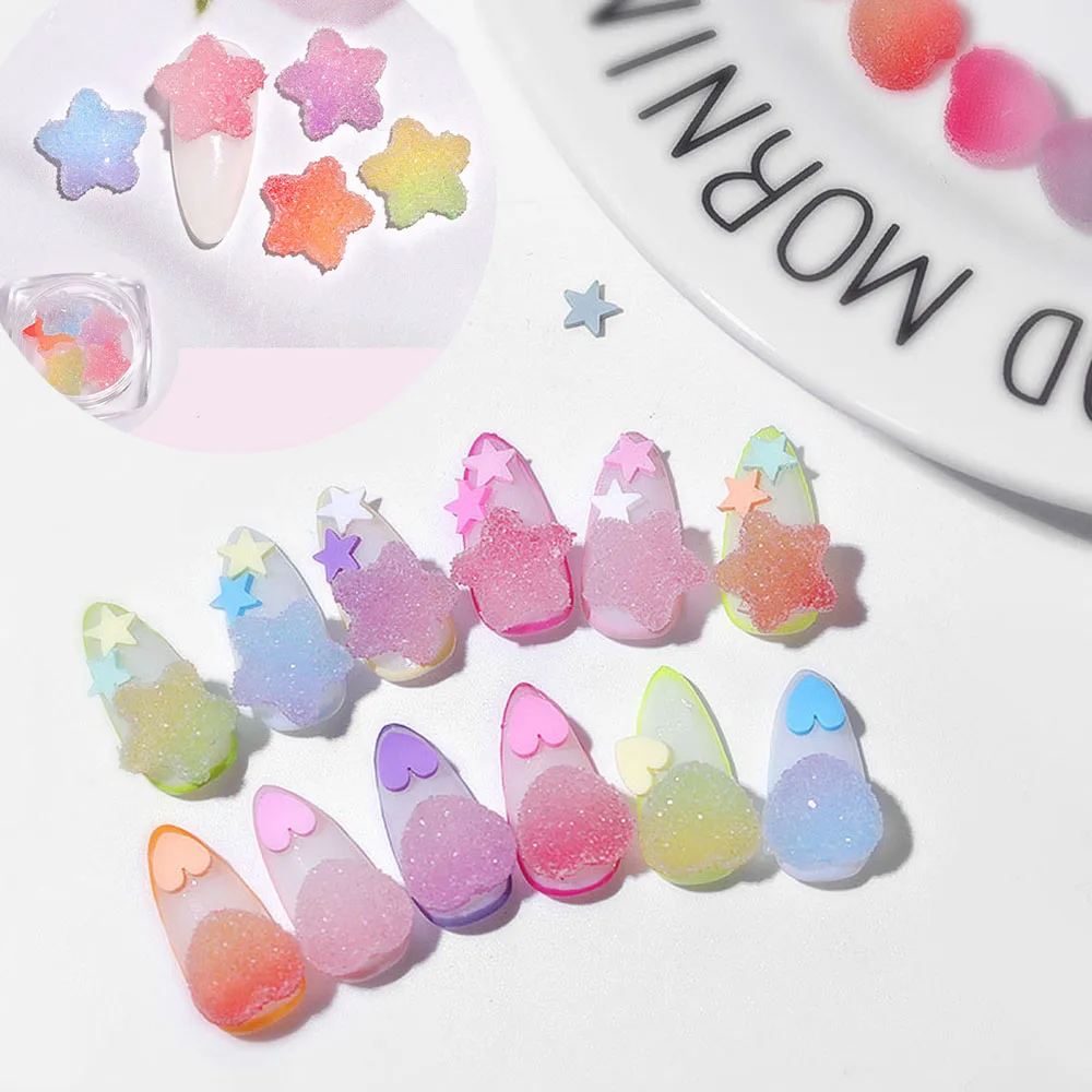 สาว DIY 3D Heart Star เคล็ดลับเล็บ Gradient สีสัน Soft Fudge Designs Sweet Candy อุปกรณ์แต่งเล็บตกแต่งเล็บ