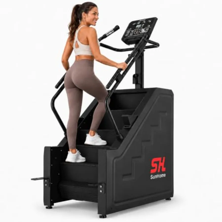 Commercial stair stepper machine for cardio and lower body workouts, steel construction, black finish, 660 lbs weight capacity