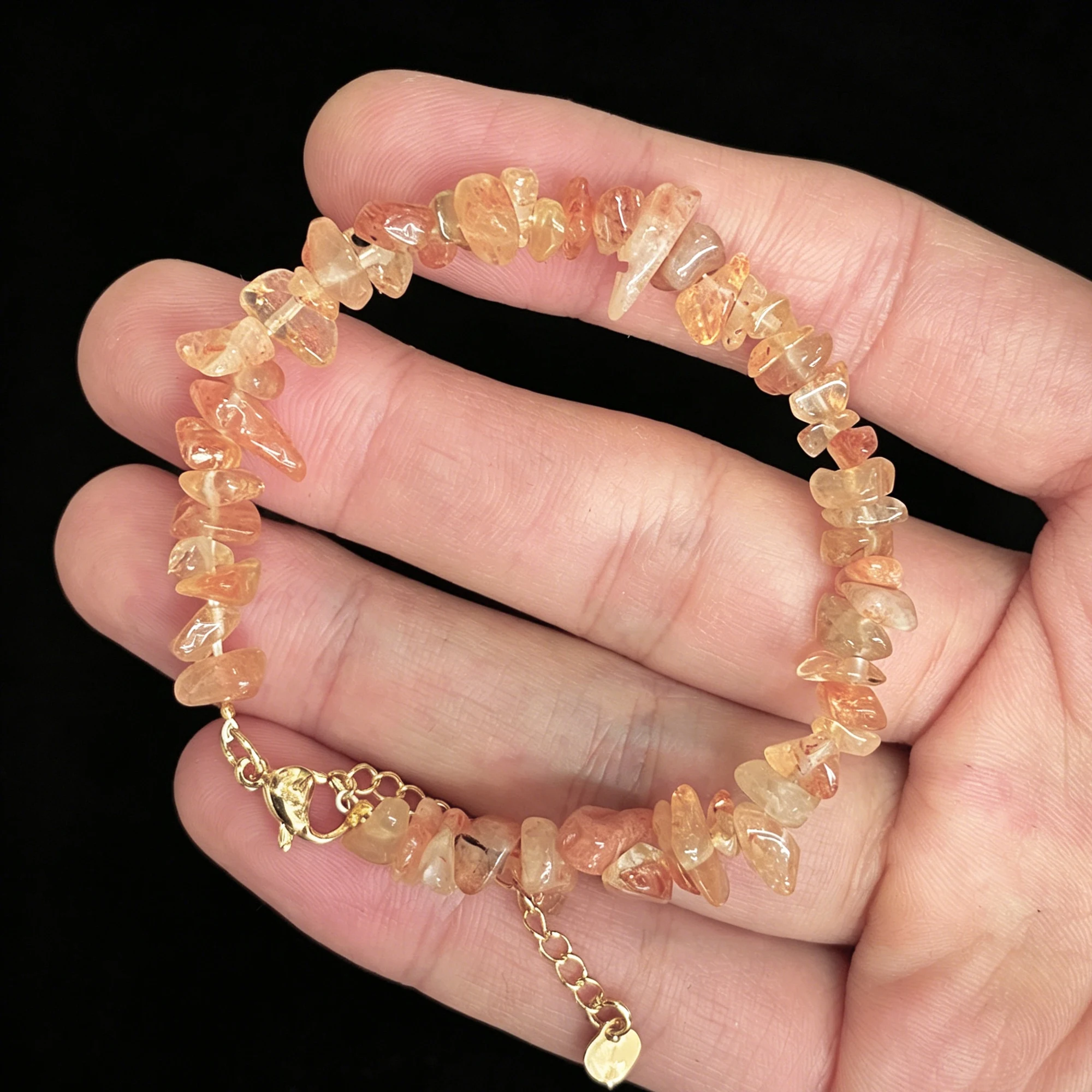 Natural Sunstone Irregular Chips Bracelet 5mm to 10mm Freeform Golden Orange Gemstone Strand Adjustable Extension Chain Jewelry