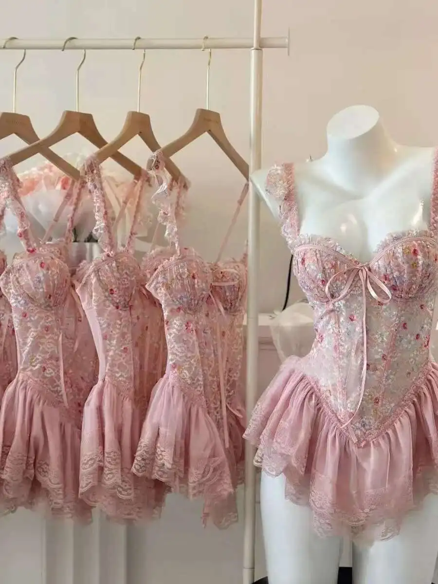 Seksowna sukienka w kwiatowy wzór, styl rybia ość, codzienna, czysta pożądanie, odkryte plecy, głęboki dekolt V, ramiączka, bez rękawów, urocza, słodka, IIT6