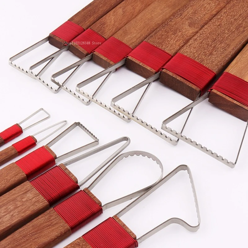 Clay Sculpture Scraper/with Toothed Cutting Metal Blade Head Wooden Handle DIY Repair Blank Scraping and Shaping Pottery Tools