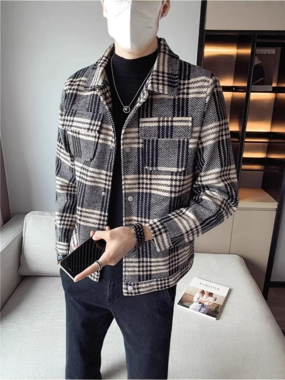 

Modern Plaid Men OverCoat 1 Piece Single Breasted Lapel Male Winter Outdoors Warm Party Special Occasion Casual Coat
