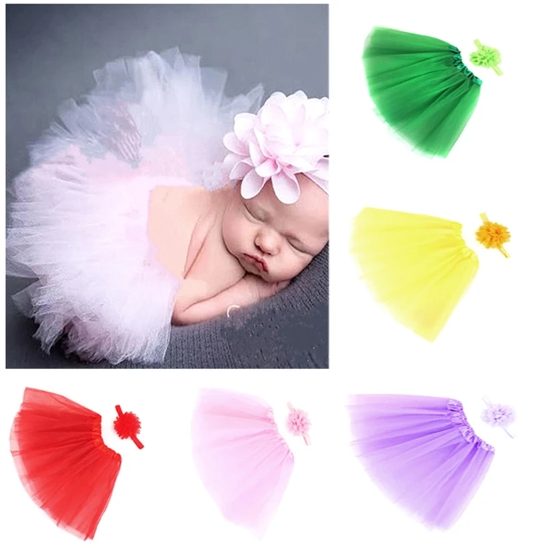 Newborn Hairband & Tulle Tutu Skirt Baby Photo Shooting Set Photo Props Infant Headband Dress Costume for Boys Girls A2UB