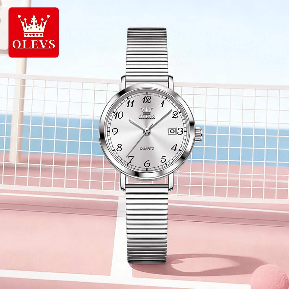 OLEVS 7130 Top Brand Women's Watches Waterproof Stainless steel Strap Numerical Scale Wristwatch for Ladies