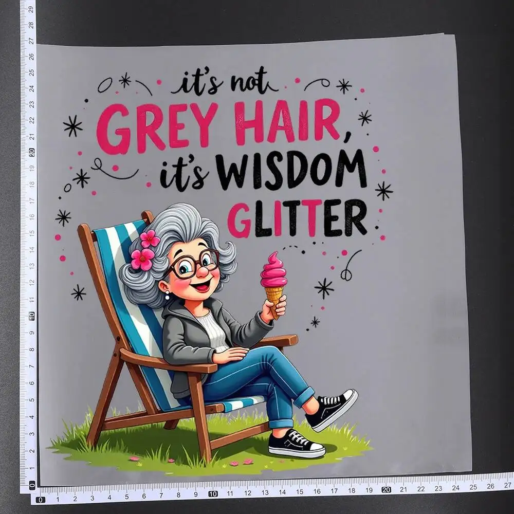 25cm Creative Happy Life Grandmother Iron On Heat Transfer Sticker DTF Iron On Transfer Patches For Clothes T-shirt Appliques