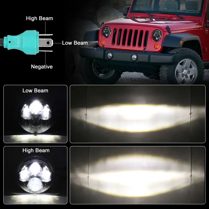OVOVS 7 Inch Round LED Headlight High Low Beam Black LED Headlamp For Jeep Wrangler JK Hummer Royal Enfield Motorcycle