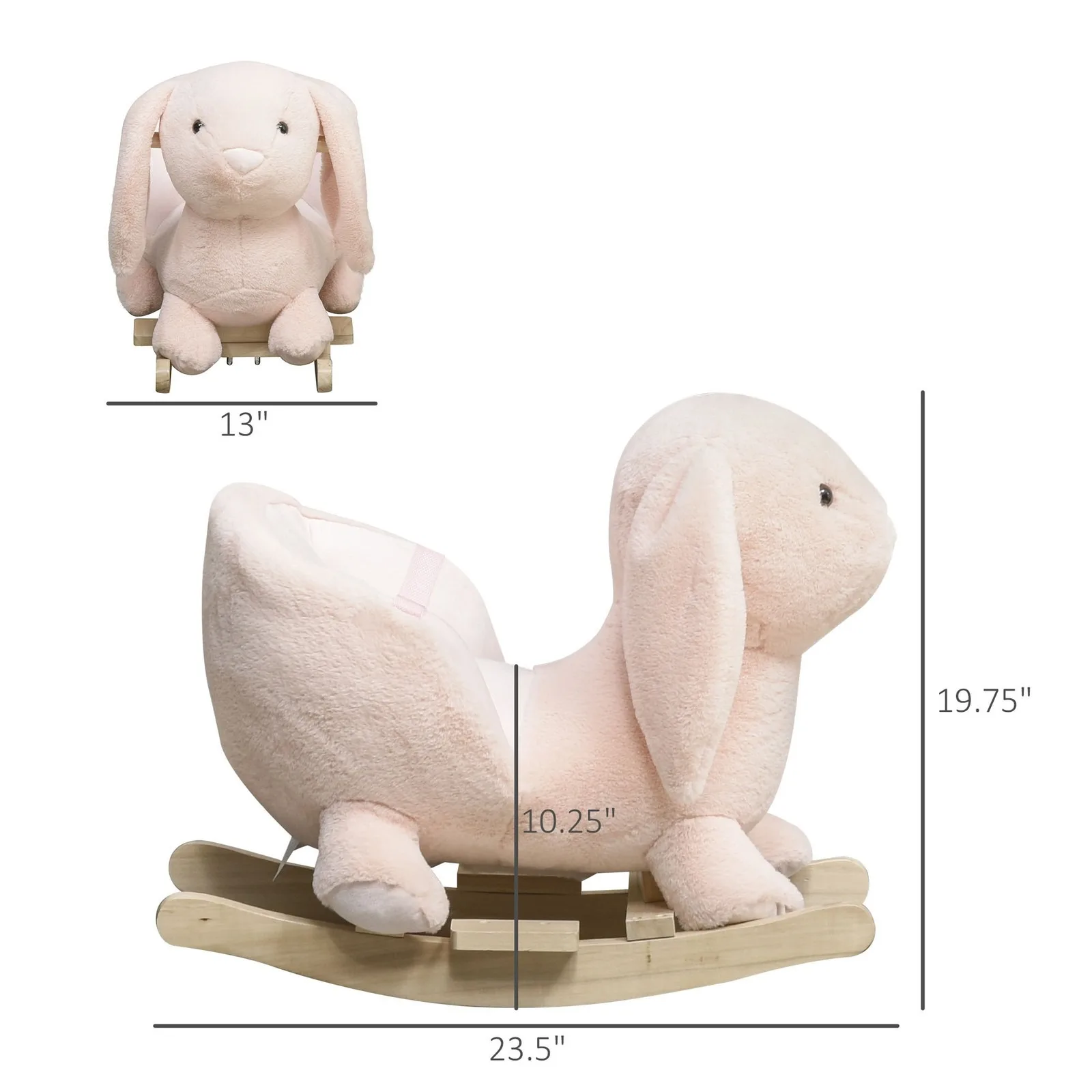 Rabbit Wooden Rocking Horse with Simulated Sound, Wooden Base, Seat Belt