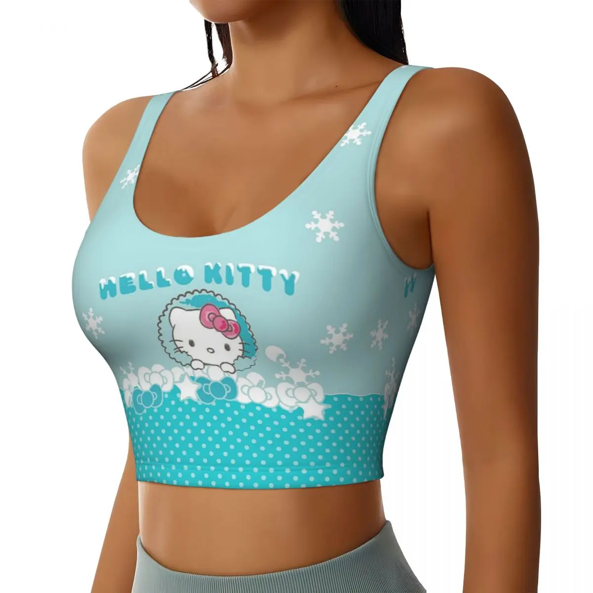 Custom Hello Kitty Snow High Impact Sports Bras Women's Seamless Workout Yoga Crop Tank Tops