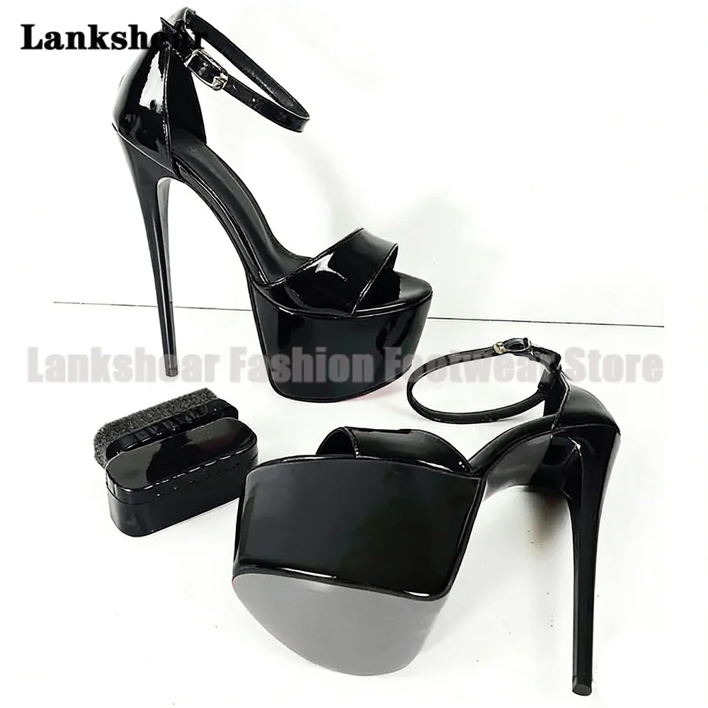 

Platform Stiletto Heels Sandals Black Patent Leather Women Shoes Luxury Designer Party Dress Shoes Sandalias De Mujer Verano