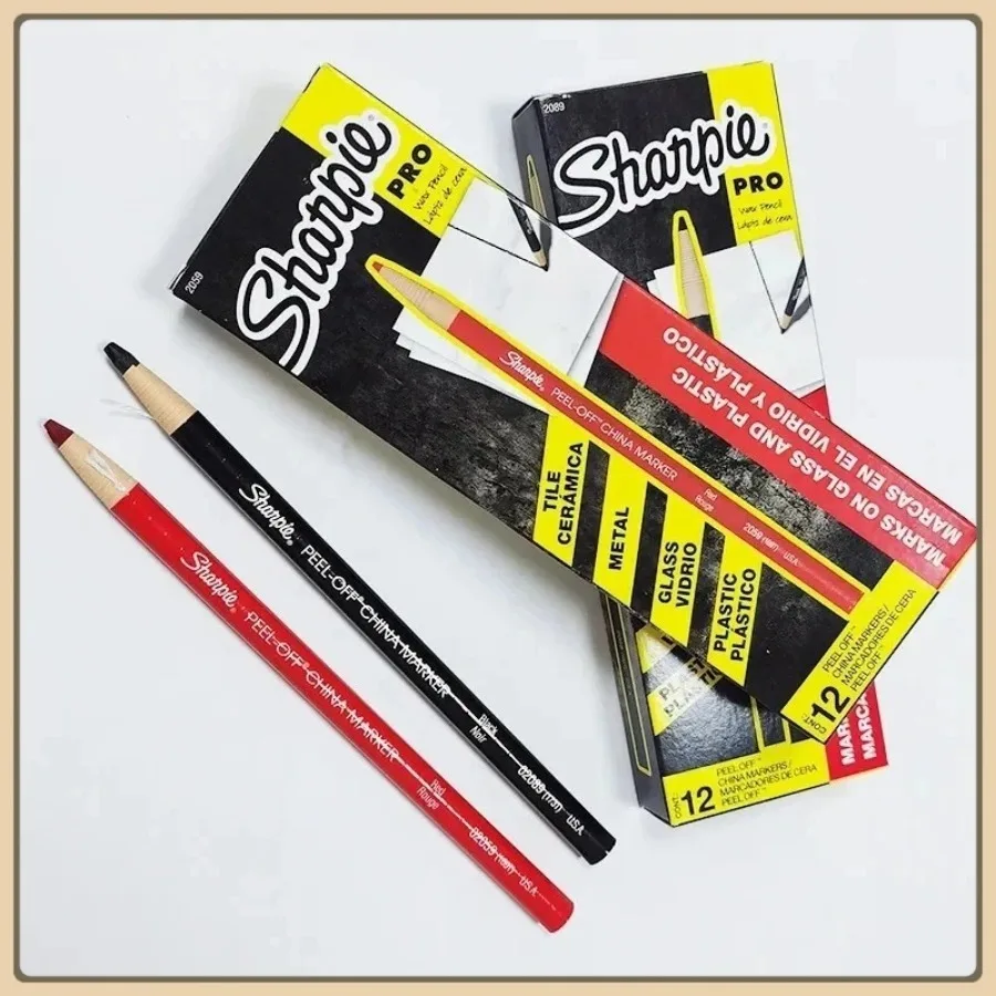 Sharpie 12pcs PEEL OFF Color Pencils Marker China Marker Paper Roll Crayon Marks on Metal Glass, Cleans Easily with A Damp Cloth