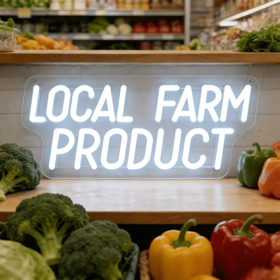 地元産農産物ledネオンライトサインusb調光式壁飾り、農場直売店、オーガニックストア、カフェ、キッチン、家の装飾に