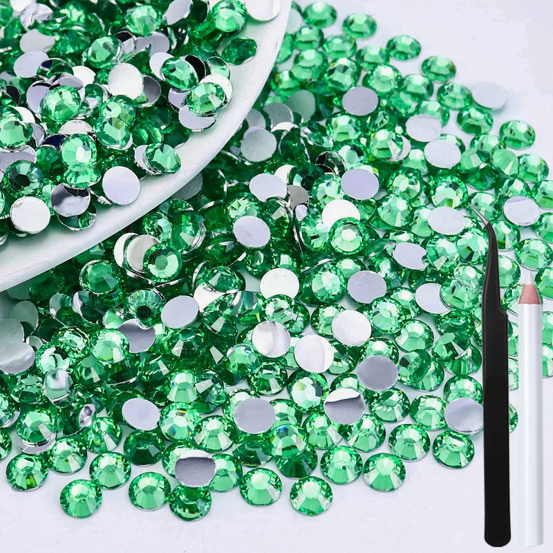 5000/10000PCS Lt Green Silvery Flatback Resin Rhinestones 2-6mm Faux Gems Bead for Crafts DIY Nail Art Charm Supplies Stone Bulk