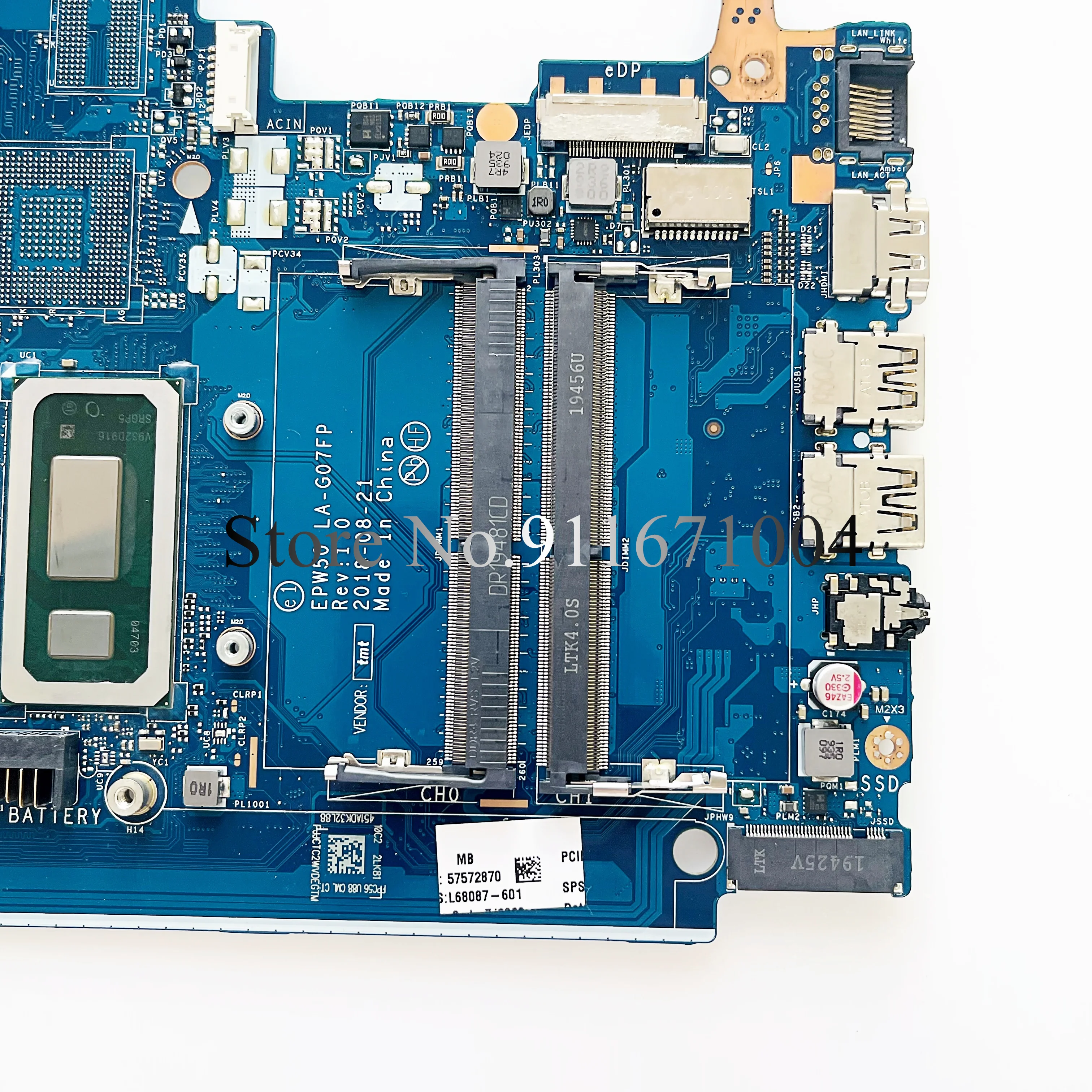 EPW50 LA-G07FP For Hp 15-DA 250 G7 Laptop Motherboard With I3-8145U I5-8265U I7-8565U CPU L66612-601 L52746-601 100% Tested ok