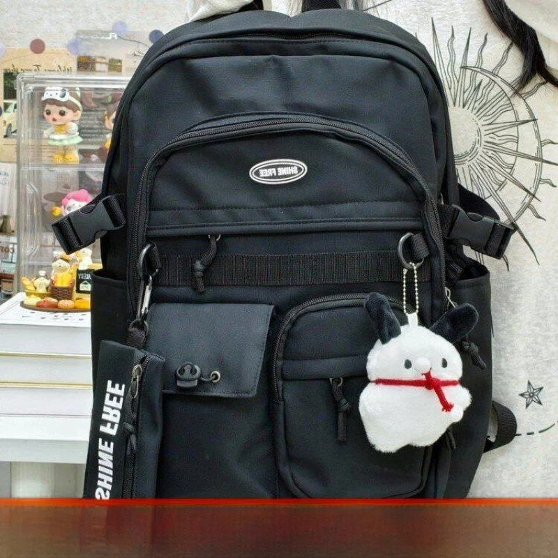 Retro Japanese Style Workwear School Bag Large Capacity Double Shoulder Bag for Middle School Students Men's Trendy INS Compu...