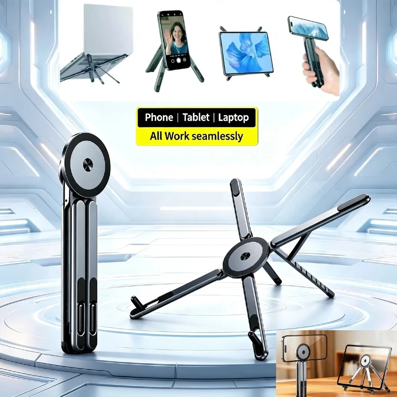 Laptop Cooling Support Stand Aluminum Alloy Phone Holder Folding Portable Adjustable Selfie Stick Multi-Purpose for Travel Offic