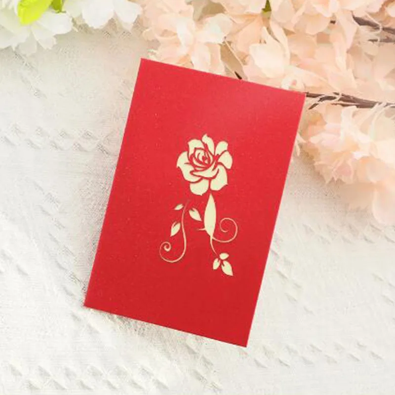 1PC 3D Stereo Rose Greeting Cards Wedding Invitations Blessing Cards Couple Gifts Romantic Roses Love Greeting Cards