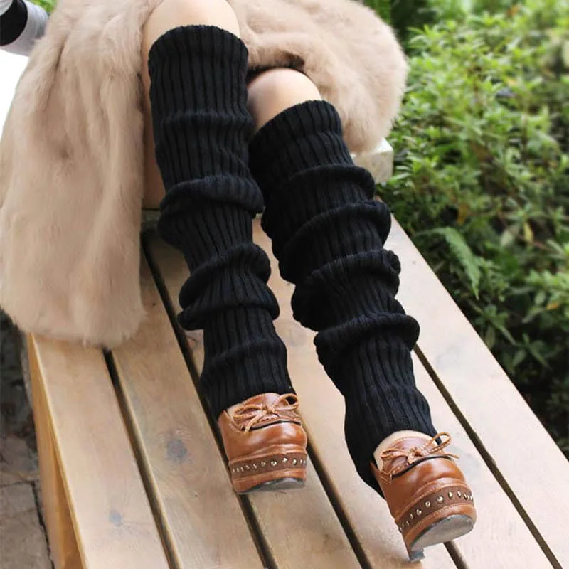 

70cm Socks Women Winter Knitted Thick Warm Black White JK Uniform Leg Warmers Over Knee Socks Y2K Lolita Cute Thigh High Socks