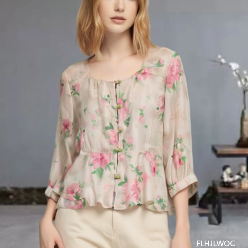 

Cotton Linen Tops Blouses Village Rustic Country Style Japan Mori Girls Cute Sweet Floral Print Retro Vintage Top Basics Shirts