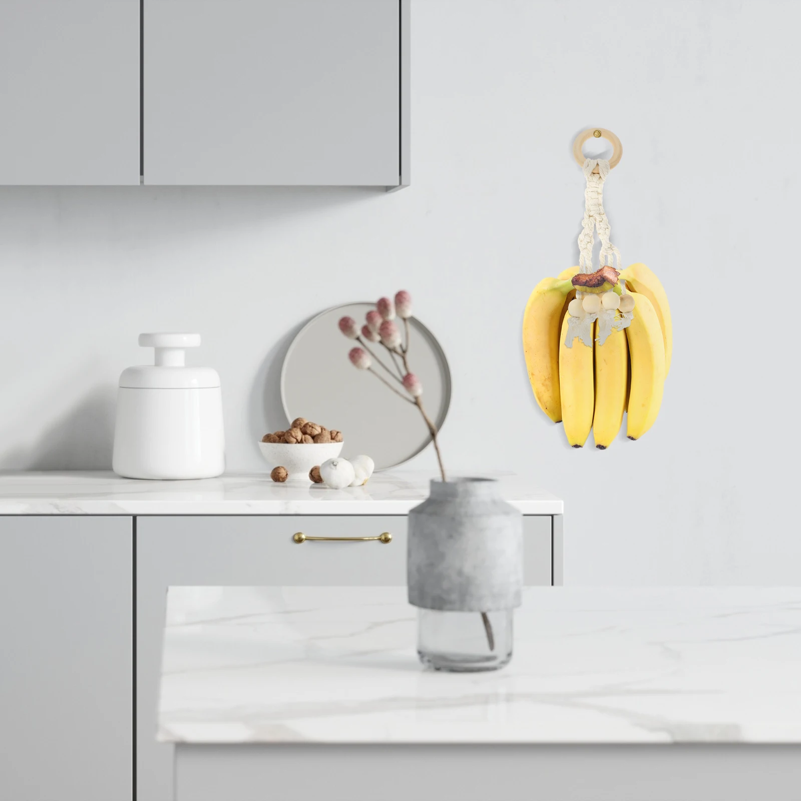 

2pcs Banana Hanging Hooks Fruit Vegetable Storage Rope Macrame Holder For Under Cabinet Drying Herbs Peppers Garlic Onions