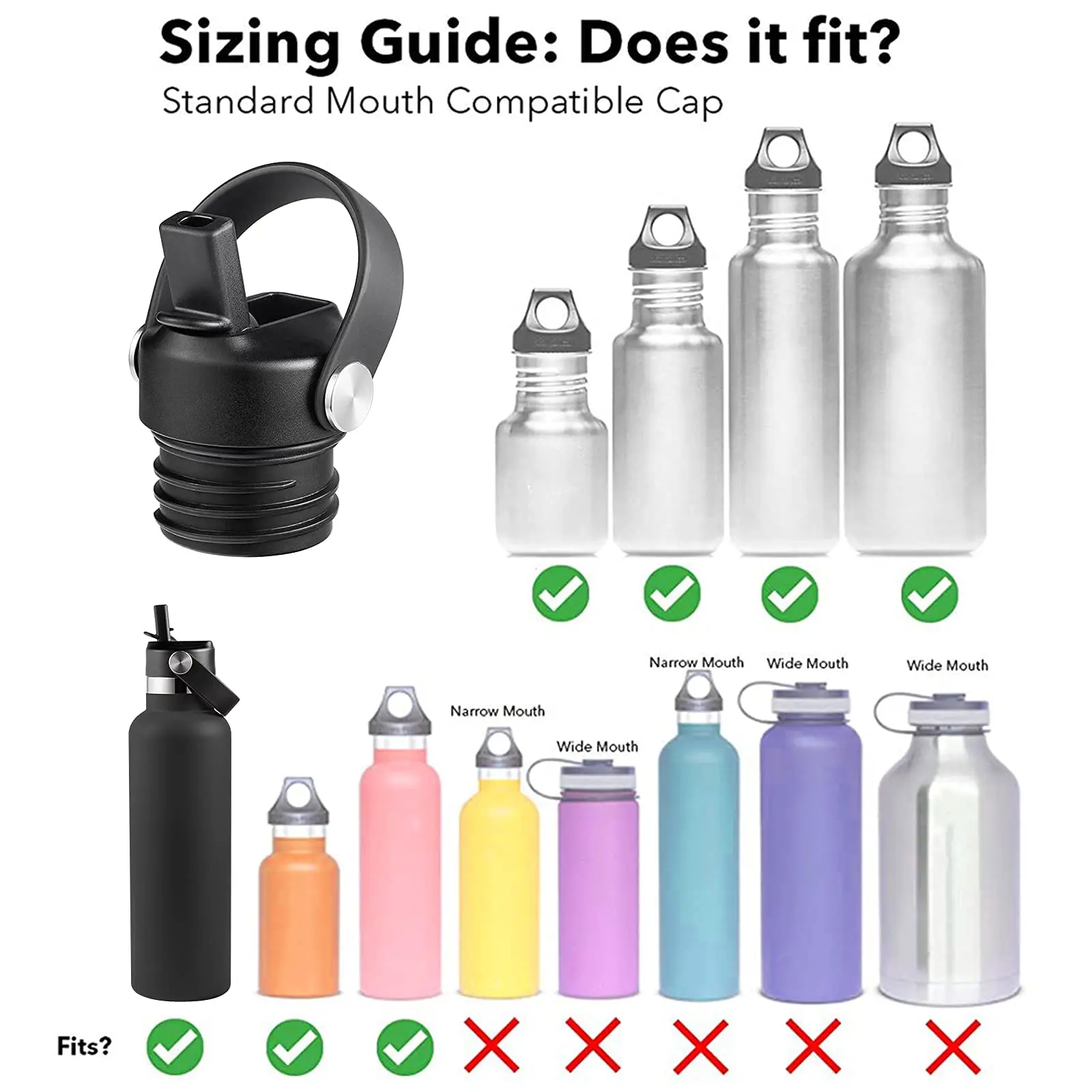 Straw Lid for Hydro Flask Standard Mouth, Lids with Straws and Flexible Handle fit Hydroflask Standard Mouth 21 24 oz