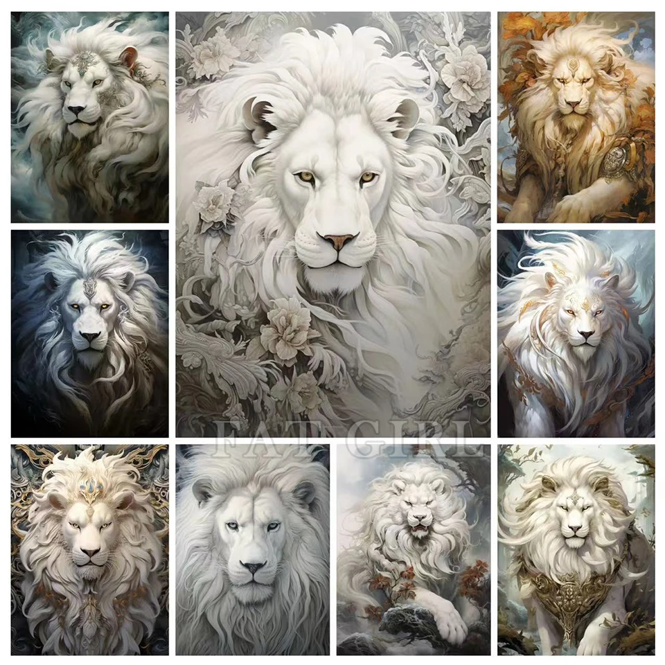 Diamond Embroidery White Lion Mosaic Diamond Art Painting Home Decoration Fierce Animals New Series 2023 Rhinestone DIY Gifts