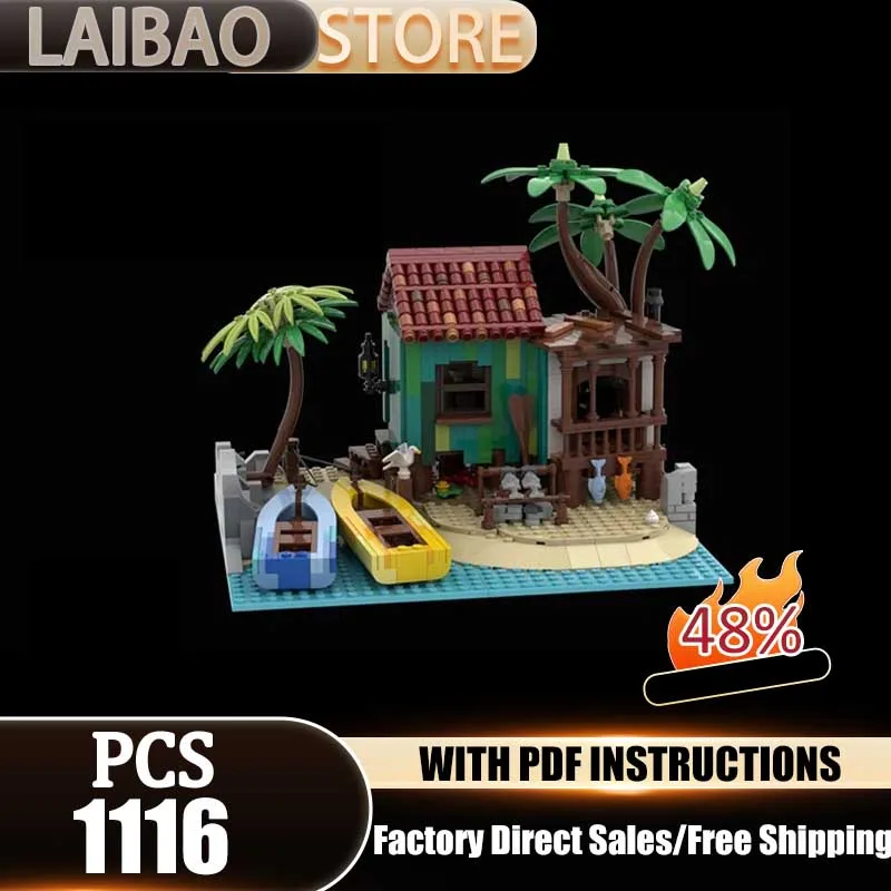 Pirates Model Moc Building Blocks The Fishing Camp Pirates Century Technical Bricks DIY Assembly Construction Toy Holiday Gift