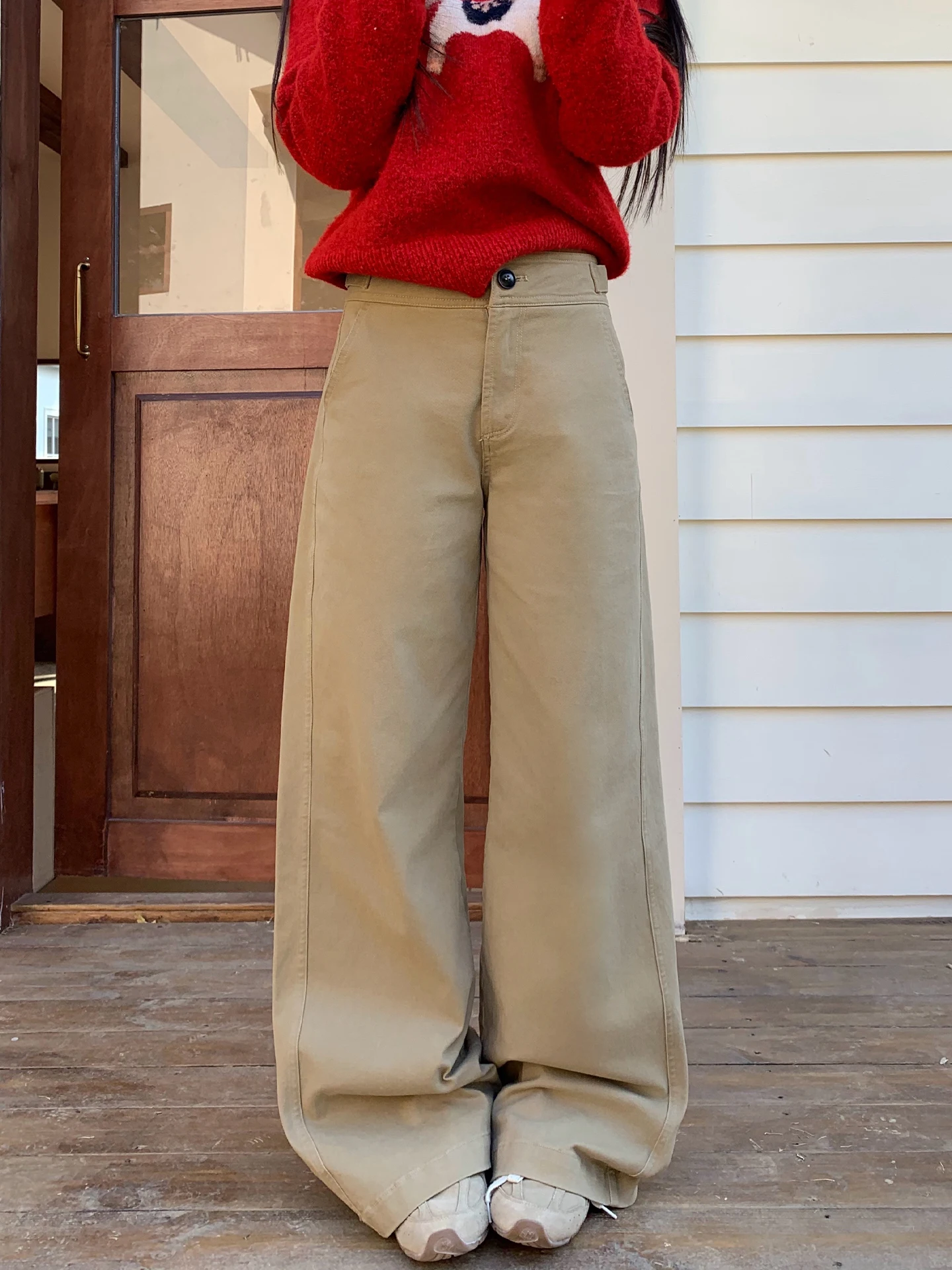 

Женские повседневные брюки цвета хаки, прямые, облегающие, из хлопка, с высокой талией, зимние, модные, прямые брюки для женщин