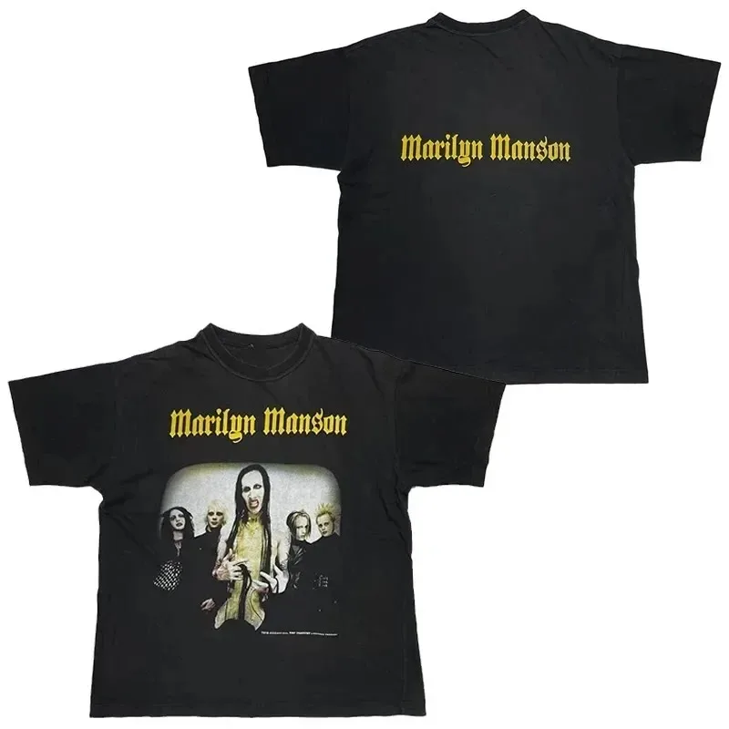 Marilyn Manson Gothic Aesthetic Print T-Shirt, Unisex Harajuku Y2K Fashion Casual Loose Cotton Summer New T-Shirt
