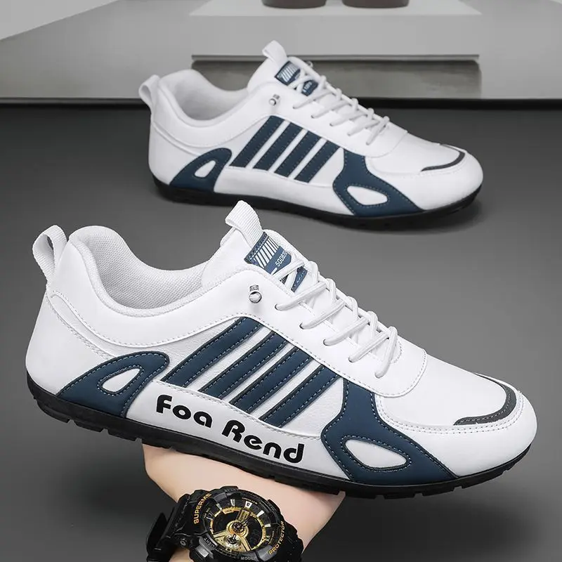Men Casual Leather Shoes Fashion Comfortable Men Sports Shoes Breathable Slip-on Skateboard Board Shoes Lightweight Men Sneakers