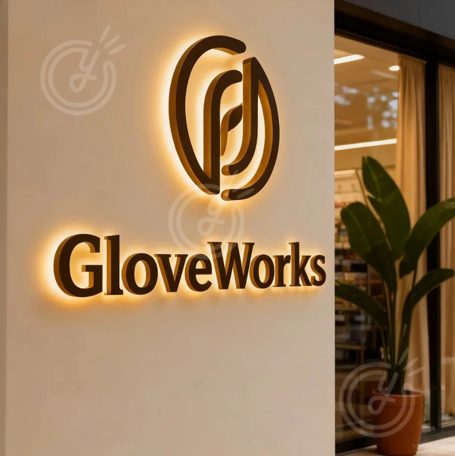 Custom Business Sign Backlit 3d LED Metal Acrylic Addressable for Advertising Neon  GloveWorks Led  Sign Metal Sign for Business