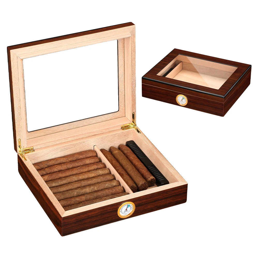 Cigar Travel Humidor Box Cigar Humidor Luxury Case With Hygrometer Humidifier Cedar Wood Portable Outdoor Transparent Skylight