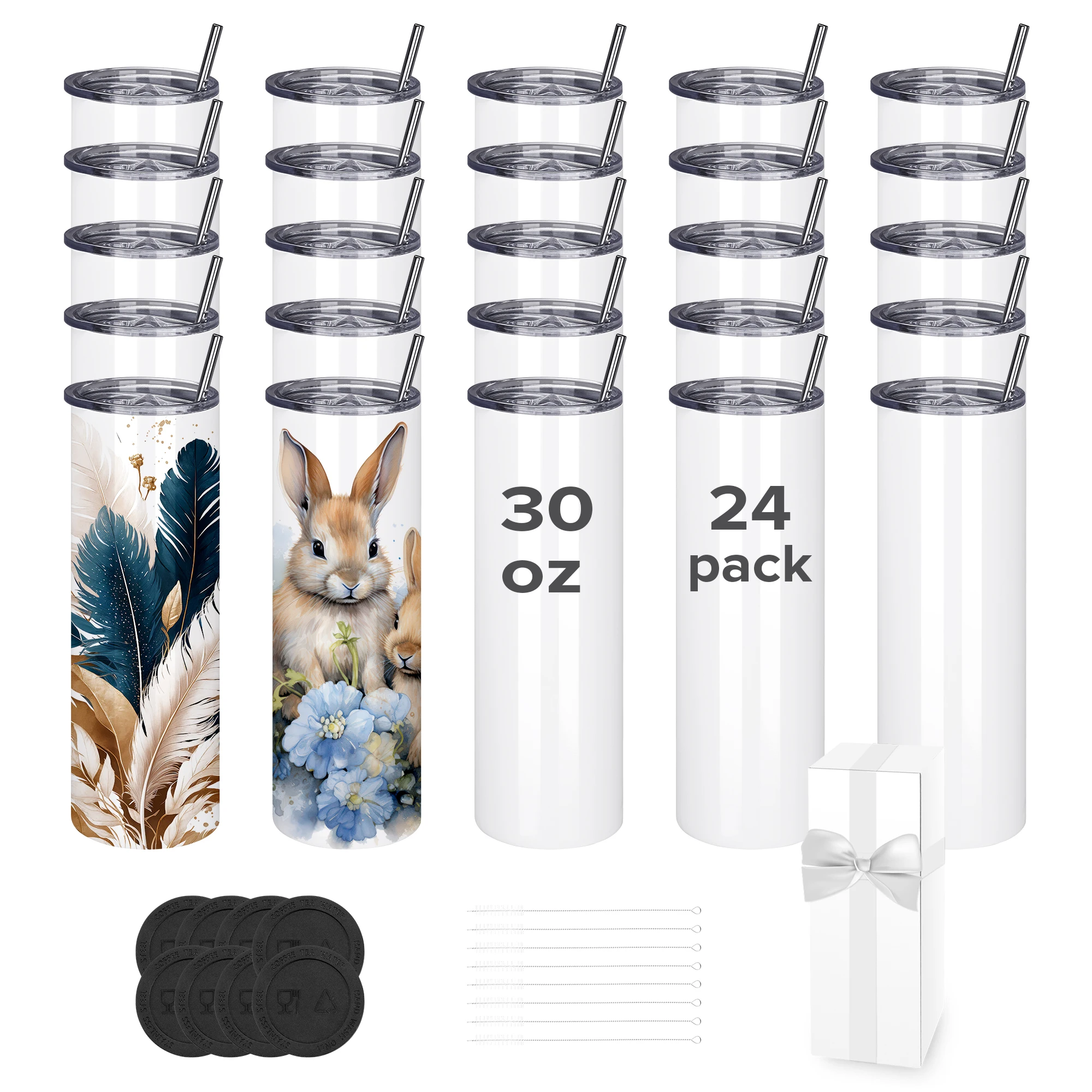 24 pcs 30oz Sublimation Tumblers & Blanks – Straight,Vacuum Insulated Water Bottle, Ideal for sublimation Customization