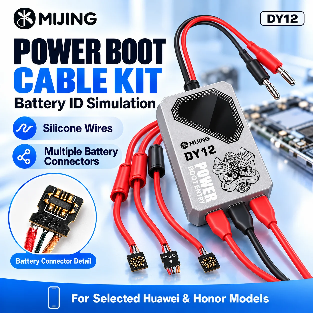 MIJING DY12 Phone Motherboard Boot Test Cable Set with Thick Silicone Wires and Battery Connectors for Huawei Honor Repair Tools