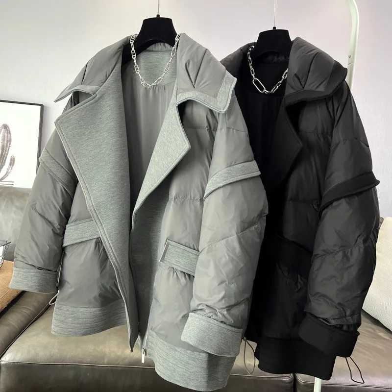 Winter New Fashion Suit Collar Women Coat Thickened Loose Down Coat High End European Women White Duck Down Parka Warm