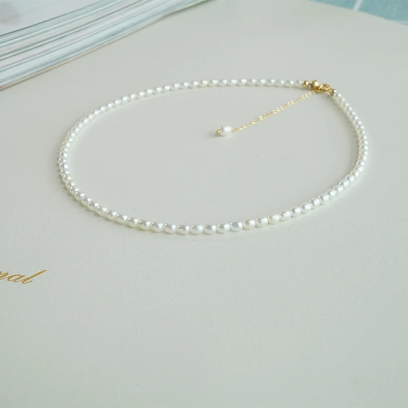 Wholesale 14K Gold filled Jewelry 3a 4-5mm real Small White Freshwater beaded Pearl Necklaces for Womens Gifts