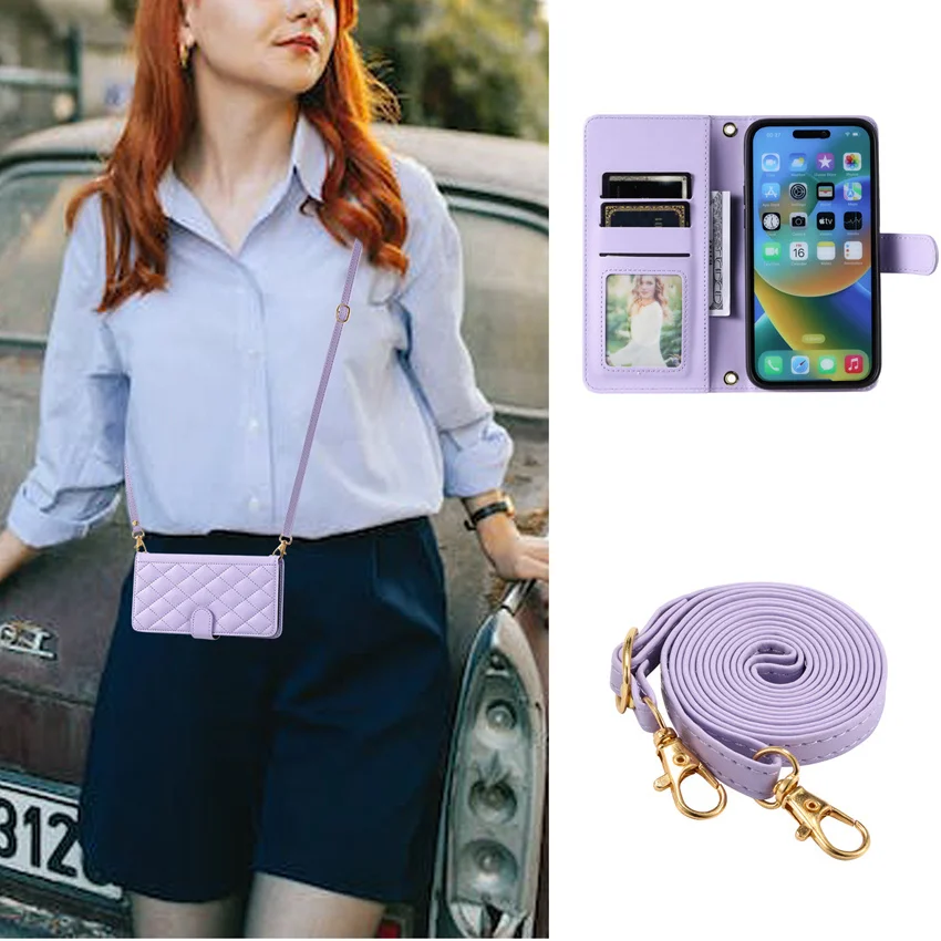 Etui na smycz Crossbody do Samsung Galaxy A05 A05S A15 A25 A35 A55 5G A04 A04S A14 A24 A34 A54 A13 A23 A33 A53 okładka książki