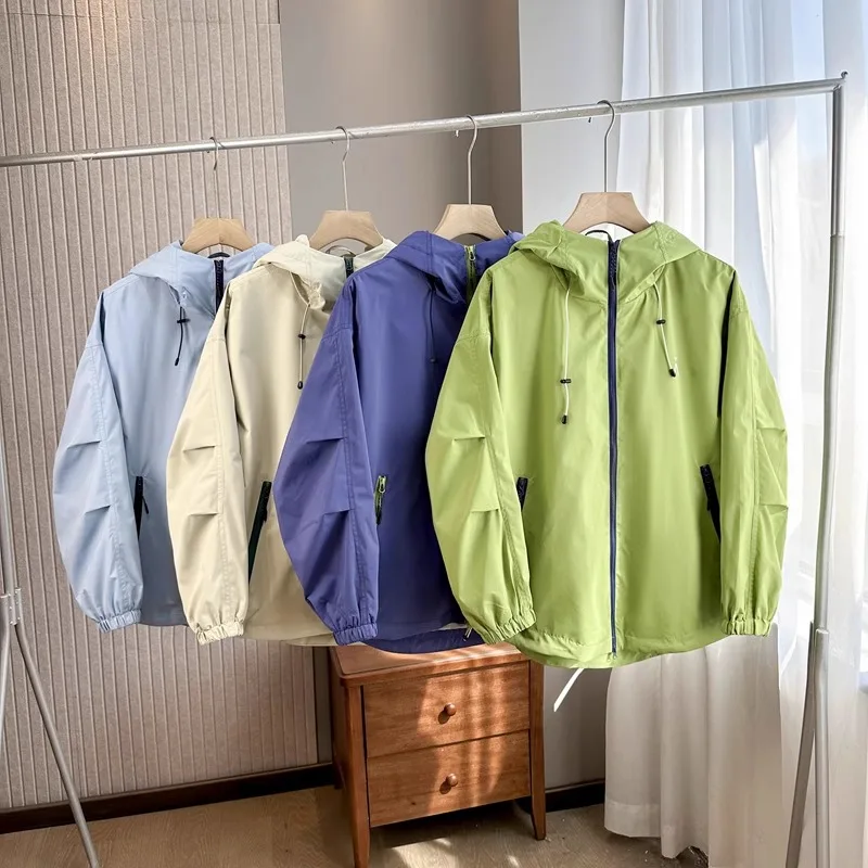 

Outdoor Waterproof Casual Hooded Jaet Spring Autumn Couple Sle Windproof Youth All-Match Stand Fit Long Sve Coat