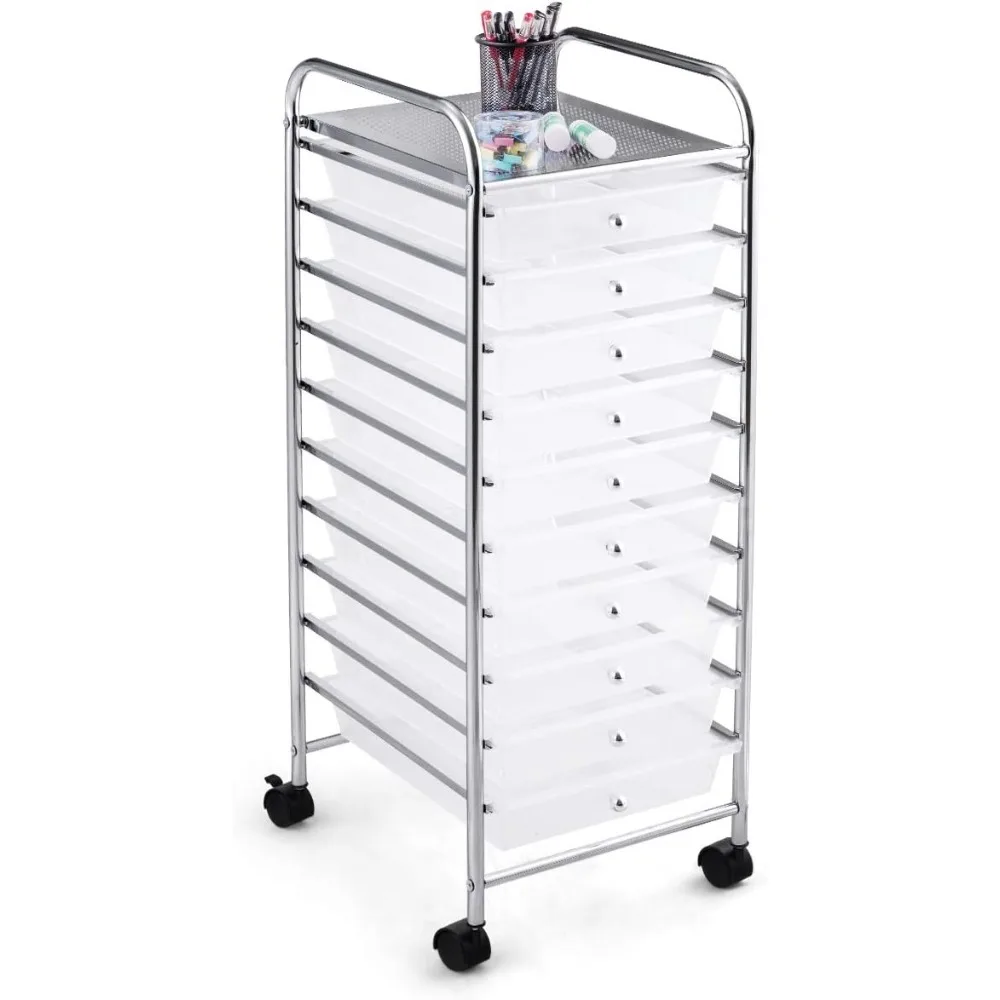 

Storage cart with 10 drawers, semi-transparent, multipurpose mobile cart,beauty salon files arrangement storage organizer