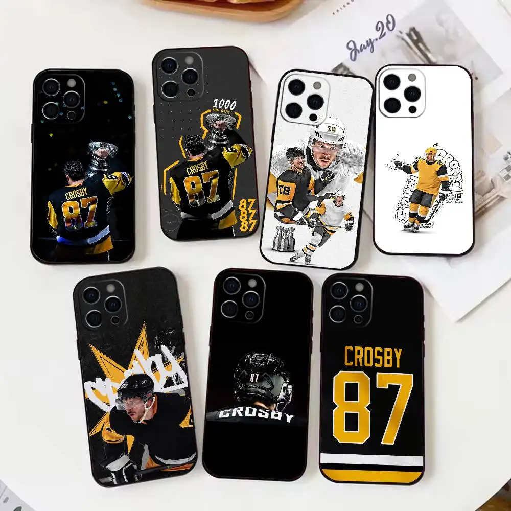 Hockey Player S-Sidney Crosby Phone Case For iPhone 17,16,15,14,13,12,11 Plus,Pro Max,XS,Soft Silicone Black Cover