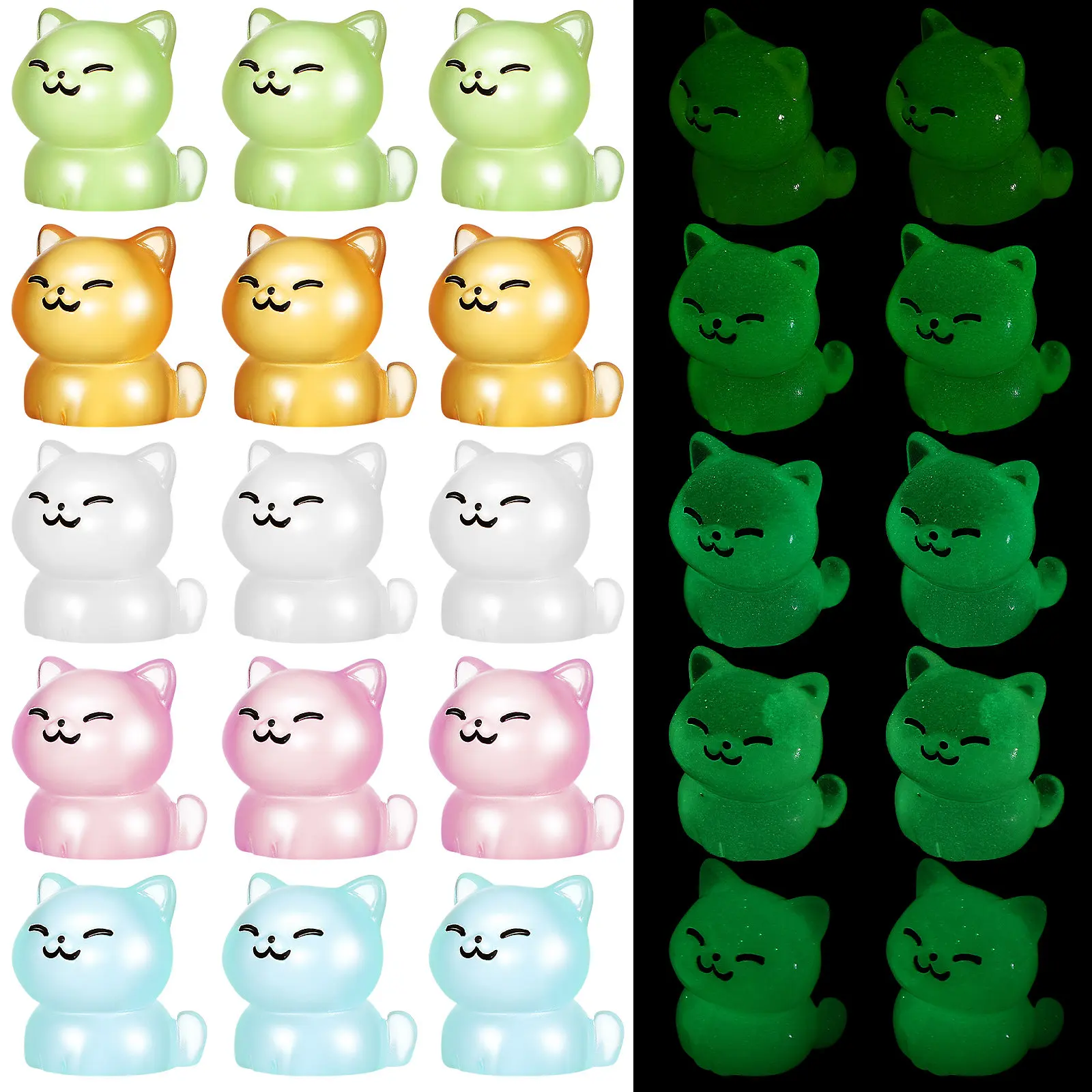 40Pcs Glow in The Dark Mini Resin Orange Cats Miniature Cat Decors Micro Landscape Accessories Bonsai Garden Miniatures