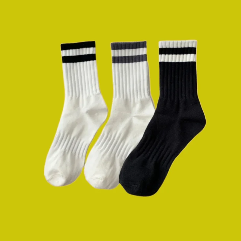 

5/10 Pairs Men Sports Socks Men's Solid Color Thick Stripe Med Tube Sock Trendy Deodorization Versatile Men's High Quality Socks