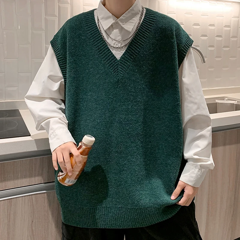 2024 Autumn Streetwear Mens Loose Sweater Vest Casual Thermal Oversized Winter Sweater Vest Men Sweater Vest  for Daily Wear