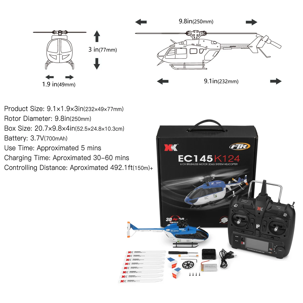 Wltoys XK EC145 K124 6CH 3D 6G System zdalnego sterowania zabawka bezszczotkowy silnik helikopter RC z nadajnikiem kompatybilny S-FHSS FUTABA