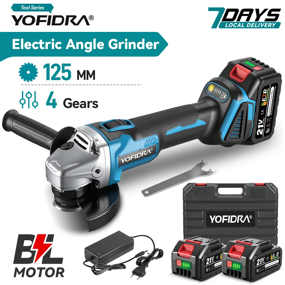 YOFIDRA 4-Gang 125MM Bürstenloser Elektrischer Winkelschleifer Kabellos Metall-Holz-Schleif- und Polierwerkzeug für Makita-Akkus
