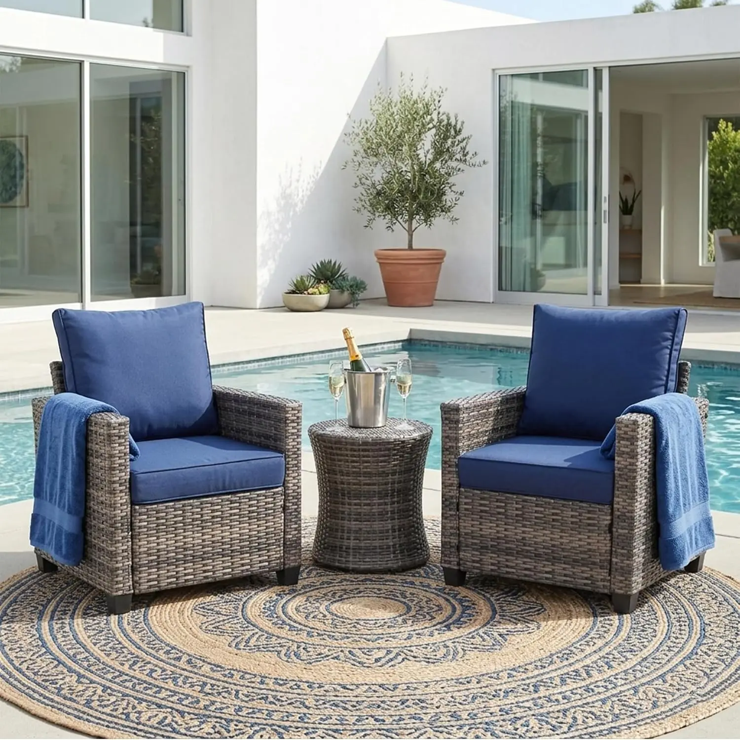 2 Piece Outdoor Patio Sofa Chairs Set, Wicker Armchairs with 4.3