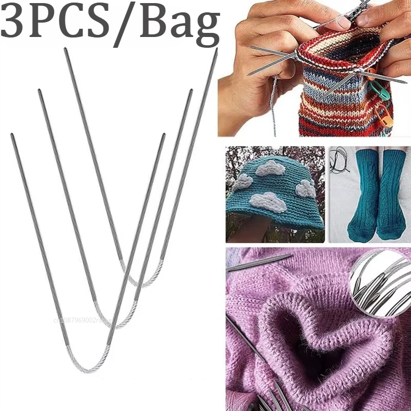 yZ[zCircular Knit Needles 3pcs Knitting Metal Cable Circular Knitting Needles Set Knitting for Babies Sleeves Socks Sewing Supplies