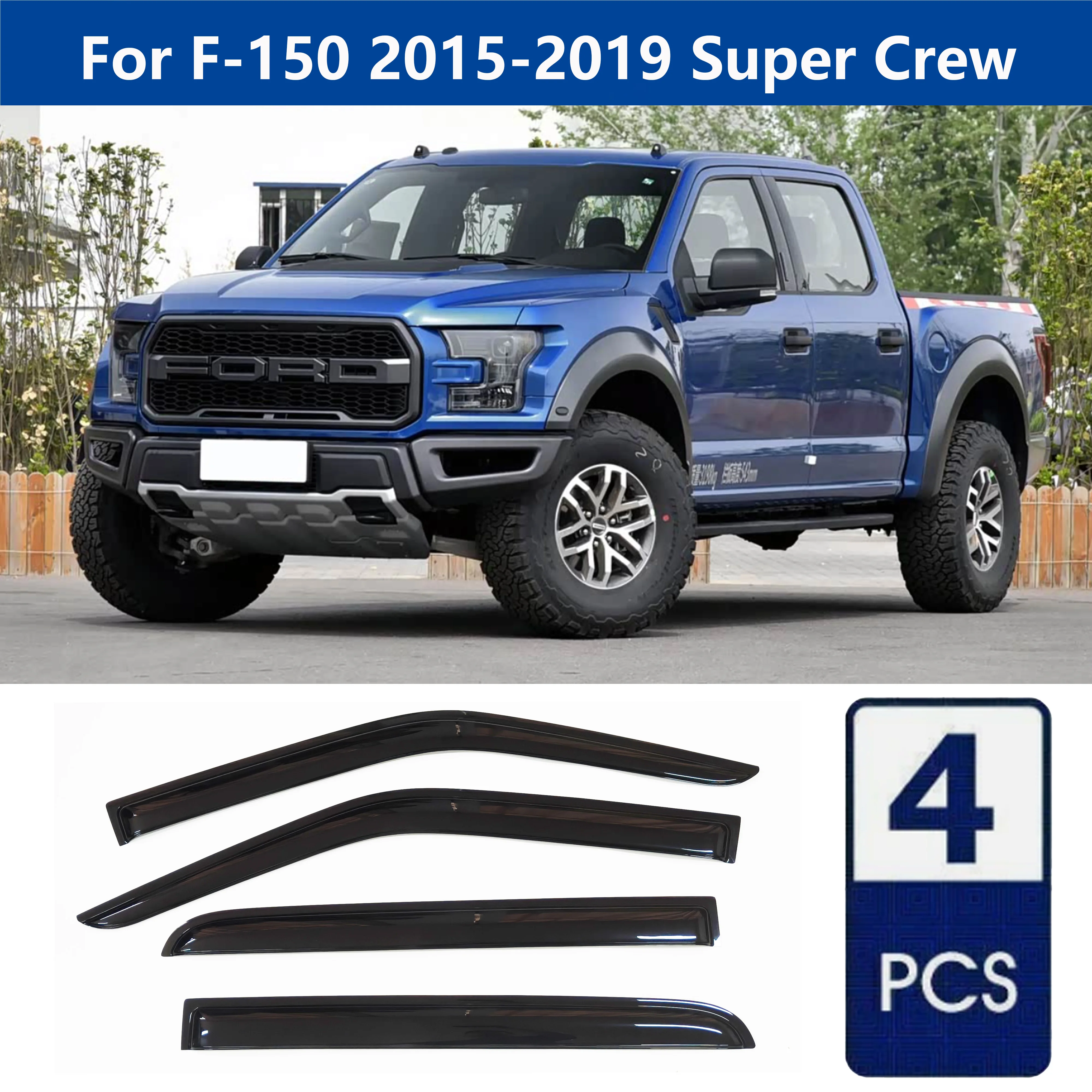 

AIBAP High-Quality 4pcs Car Windows Visor For F-150 2015-2019 Super Crew window visors rain guards rain guard Sun Rain Visors