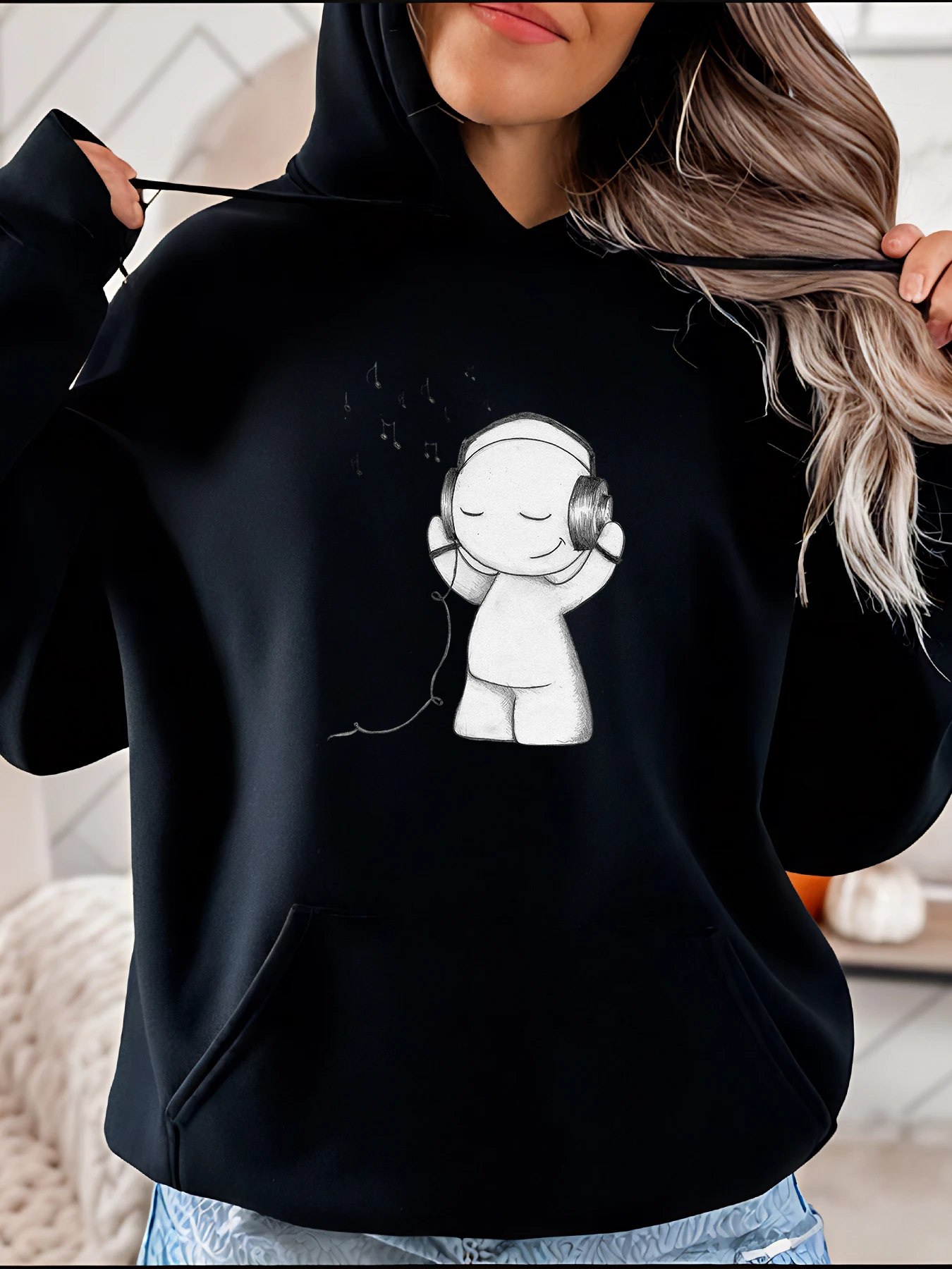 

Женская толстовка с капюшоном для любителей музыки, повседневная толстовка с мультяшным принтом для повседневной носки 280