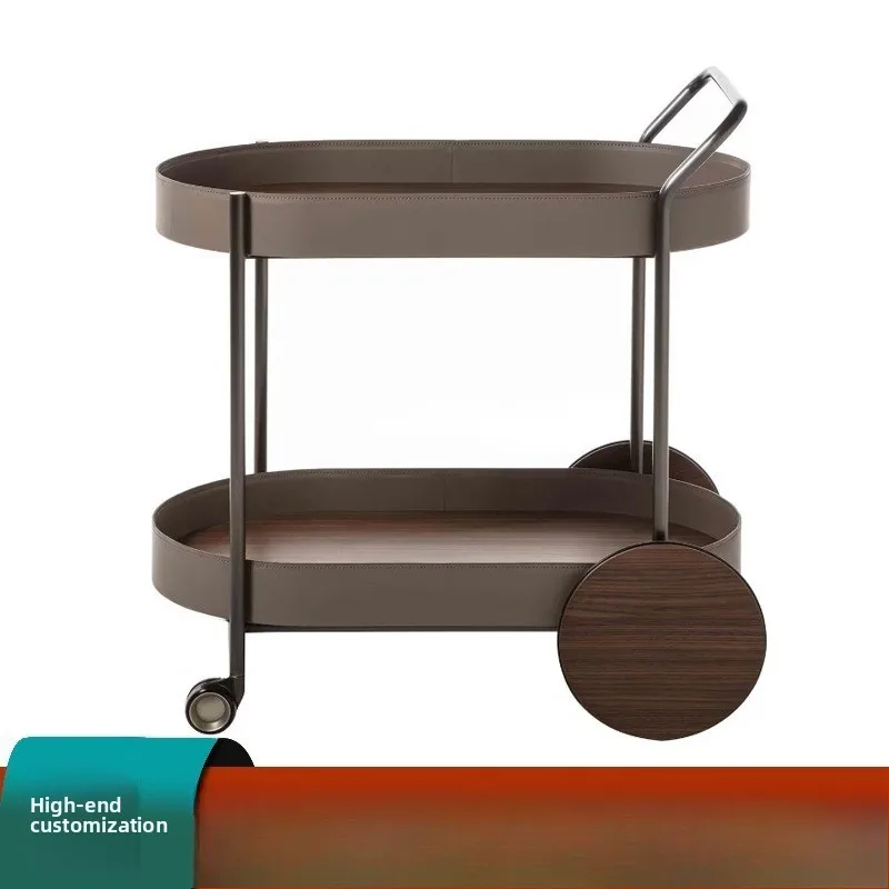 A few sides of the sofa in the living room, light luxury and high-end saddle leather removable balcony trolley